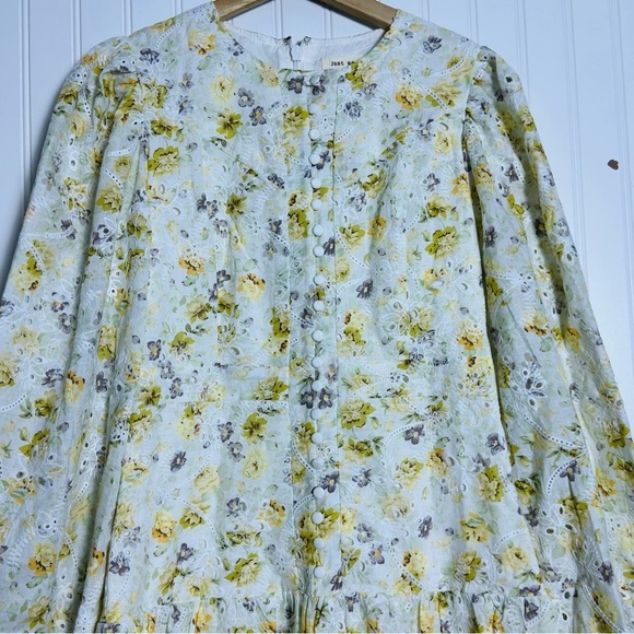 JUST ME LONG SLEEVE BUTTON UP TIERED EYELET FLORAL MIDI DRESS M - Picture 9 of 12
